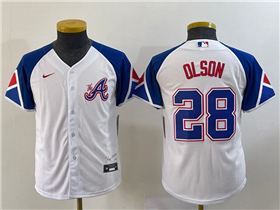 Atlanta Braves #28 Matt Olson Youth White 2023 City Connect Jersey