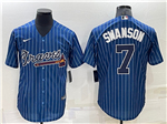 Atlanta Braves #7 Dansby Swanson Blue Pinstripe Cool Base Jersey