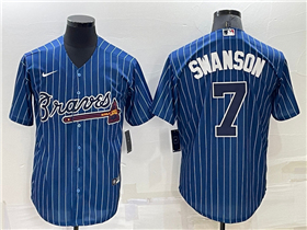 Atlanta Braves #7 Dansby Swanson Blue Pinstripe Cool Base Jersey