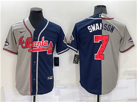 Atlanta Braves #7 Dansby Swanson Split Navy/Gray 1995/2021 World Series Champion Jersey