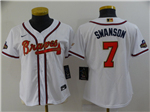 Atlanta Braves #7 Dansby Swanson Women's White 2022 Gold Program Cool Base Jersey