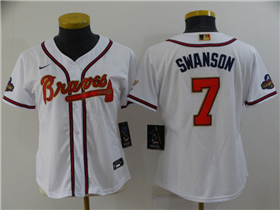 Atlanta Braves #7 Dansby Swanson Women's White 2022 Gold Program Cool Base Jersey