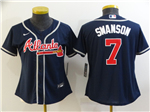 Atlanta Braves #7 Dansby Swanson Women's Navy Cool Base Jersey