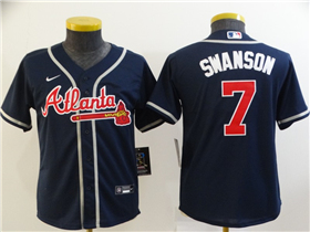 Atlanta Braves #7 Dansby Swanson Youth Navy Cool Base Jersey