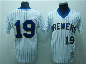 Milwaukee Brewers #19 Robin Yount 1982 Throwback White Pinstripe Jersey