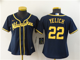 Milwaukee Brewers #22 Christian Yelich Women's Navy Cool Base Jersey