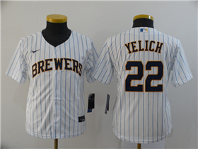 Milwaukee Brewers #22 Christian Yelich Youth White Cool Base Jersey