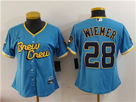 Milwaukee Brewers #28 Joey Wiemer Women's Powder Blue 2022 City Connect Jersey