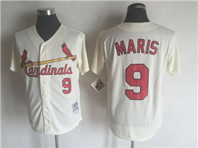 St. Louis Cardinals #9 Roger Maris 1967 Throwback Cream Jersey