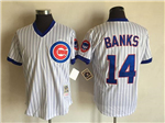 Chicago Cubs #14 Ernie Banks Throwback White Pinstripe Pullover Jersey