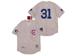 Chicago Cubs #31 Ferguson Jenkins 1969 Throwback Cream Pinstripe Jersey