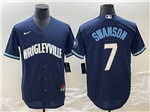 Chicago Cubs #7 Dansby Swanson Navy City Connect Cool Base Jersey