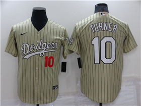 Los Angeles Dodgers #10 Justin Turner Gold Pinstripe Cool Base Jersey