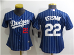 Los Angeles Dodgers #22 Clayton Kershaw Women's Blue Pinstripe Cool Base Jersey