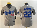 Los Angeles Dodgers #22 Clayton Kershaw Youth Alternate Gray Limited Jersey