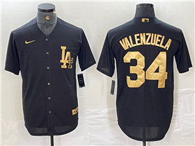 Los Angeles Dodgers #34 Fernando Valenzuela Black Gold Jersey