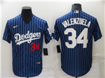 Los Angeles Dodgers #34 Fernando Valenzuela Blue Pinstripe Cool Base Jersey