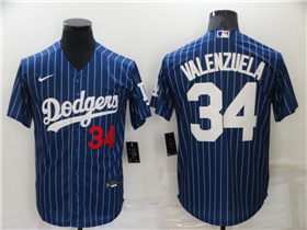 Los Angeles Dodgers #34 Fernando Valenzuela Blue Pinstripe Cool Base Jersey