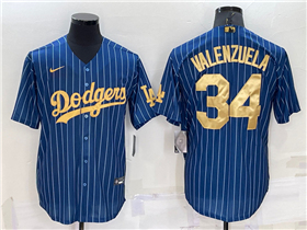 Los Angeles Dodgers #34 Fernando Valenzuela Blue Pinstripe Cool Base Jersey