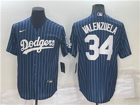 Los Angeles Dodgers #34 Fernando Valenzuela Blue Pinstripe Cool Base Jersey