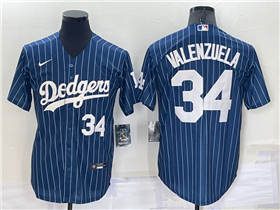 Los Angeles Dodgers #34 Fernando Valenzuela Blue Pinstripe Cool Base Jersey