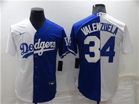 Los Angeles Dodgers #34 Fernando Valenzuela Split Royal Blue/White Cool Base Jersey