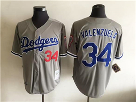 Los Angeles Dodgers #34 Fernando Valenzuela Throwback Gray Jersey