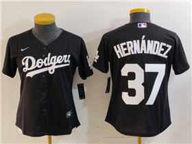 Los Angeles Dodgers #37 Teoscar Hernandez Women's Black Turn Back The Clock Jersey