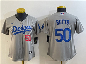 Los Angeles Dodgers #50 Mookie Betts Women's Alternate Gray Limited Jersey