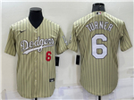 Los Angeles Dodgers #6 Trea Turner Gold Pinstripe Cool Base Jersey