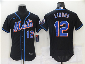 New York Mets #12 Francisco Lindor Black Flex Base Jersey