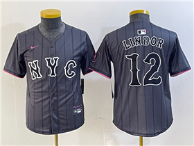 New York Mets #12 Francisco Lindor Graphite Youth 2024 City Connect Limited Jersey