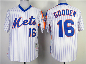 New York Mets #16 Dwight Gooden 1986 White Pinstripe Throwback Jersey