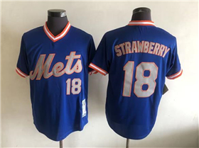 New York Mets #18 Darryl Strawberry 1985 Blue Throwback Jersey