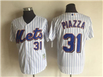 New York Mets #31 Mike Piazza Throwback White Pinstripe Jersey