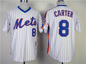 New York Mets #8 Gary Carter Throwback White Pinstripe Jersey