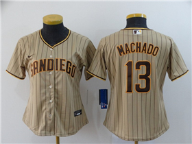 San Diego Padres #13 Manny Machado Women's Gray Pinstripe Cool Base Jersey