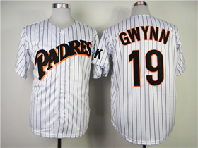 San Diego Padres #19 Tony Gwynn 1987 Throwback White Pinstripe Jersey