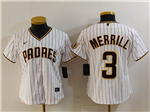 San Diego Padres #3 Jackson Merrill Women's White Pinstripe Limited Jersey