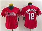 Philadelphia Phillies #12 Kyle Schwarber Women's Red Jersey