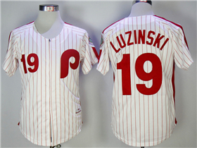 Philadelphia Phillies #19 Greg Luzinski 1983 White Pinstripe Throwback Jersey