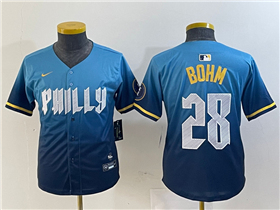 Philadelphia Phillies #28 Alec Bohm Youth Blue 2024 City Connect Limited Jersey