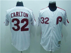 Philadelphia Phillies #32 Steve Carlton 1976 Throwback White Pinstripe Jersey