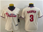 Philadelphia Phillies #3 Bryce Harper Women's Cream Jersey