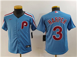 Philadelphia Phillies #3 Bryce Harper Youth Light Blue Jersey