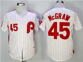 Philadelphia Phillies #45 Tug McGraw 1983 White Pinstripe Throwback Jersey