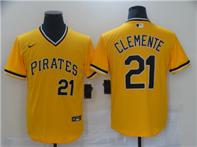 Pittsburgh Pirates #21 Roberto Clemente Gold Cooperstown Collection Jersey