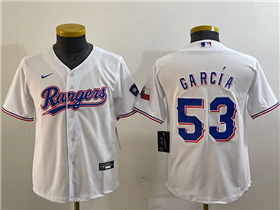 Texas Rangers #53 Adolis Garcia Youth White Cool Base Jersey