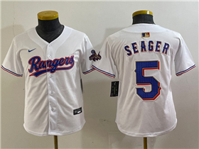 Texas Rangers #5 Corey Seager Youth White 2024 Gold Collection Limited Jersey