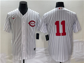 Cincinnati Reds #11 Barry Larkin Vintage White Pinstripe Jersey